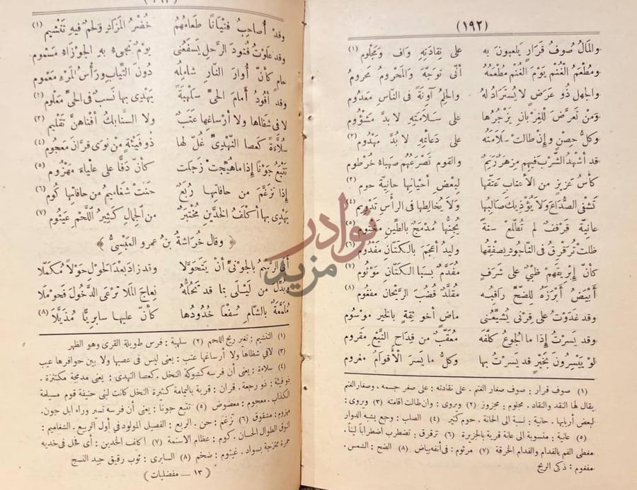 صفحة داخلية كتاب المفضليات وقال خراشة بن عمرو