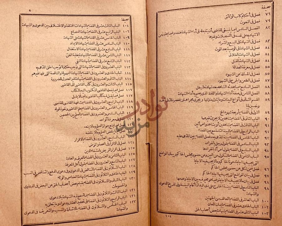 فهرس كتاب معين الحكام فيما يتردد بين الخصمين من الاحكام