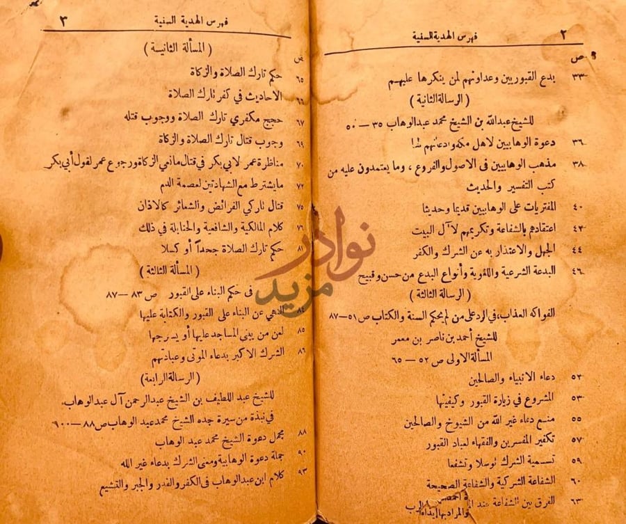 فهرس كتاب الهدية السنية والتحفة الوهابية النجدية