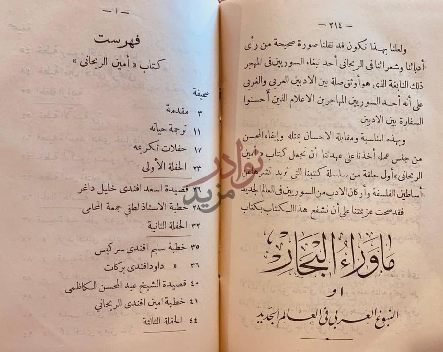 صفحة داخلية كتاب امين الريحاني ناشر فلسفة الشرق في بلاد الغرب