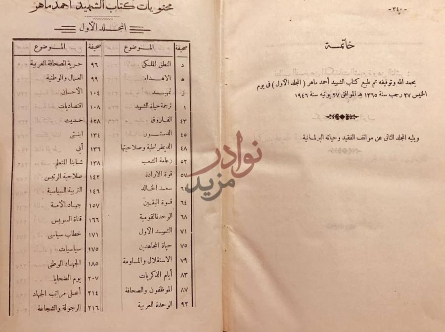 فهرس كتاب الشهيد احمد ماهر المجلد الأول