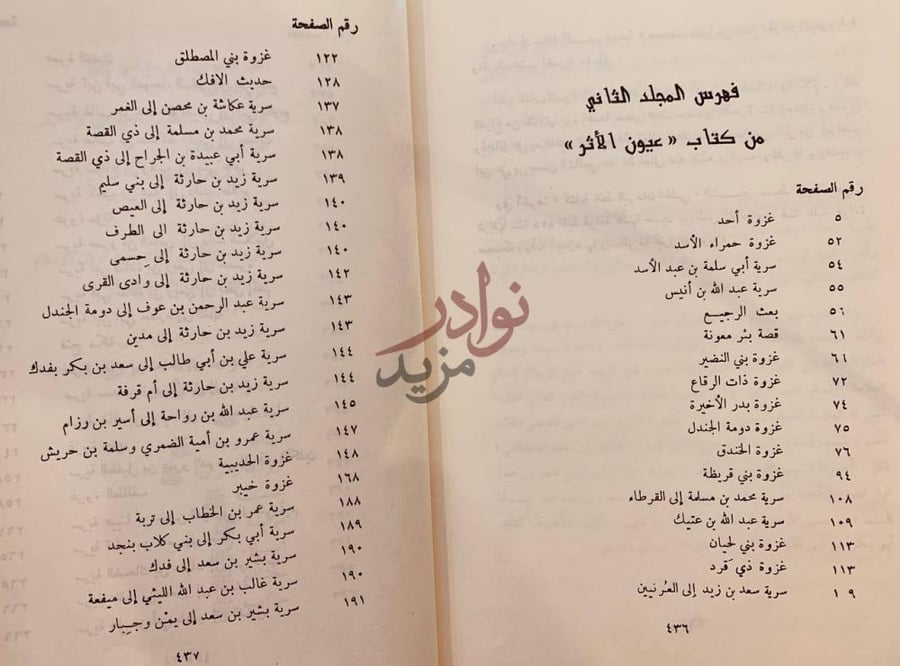 فهرس كتاب عيون الاثر في فنون المغازي والشمائل والسير