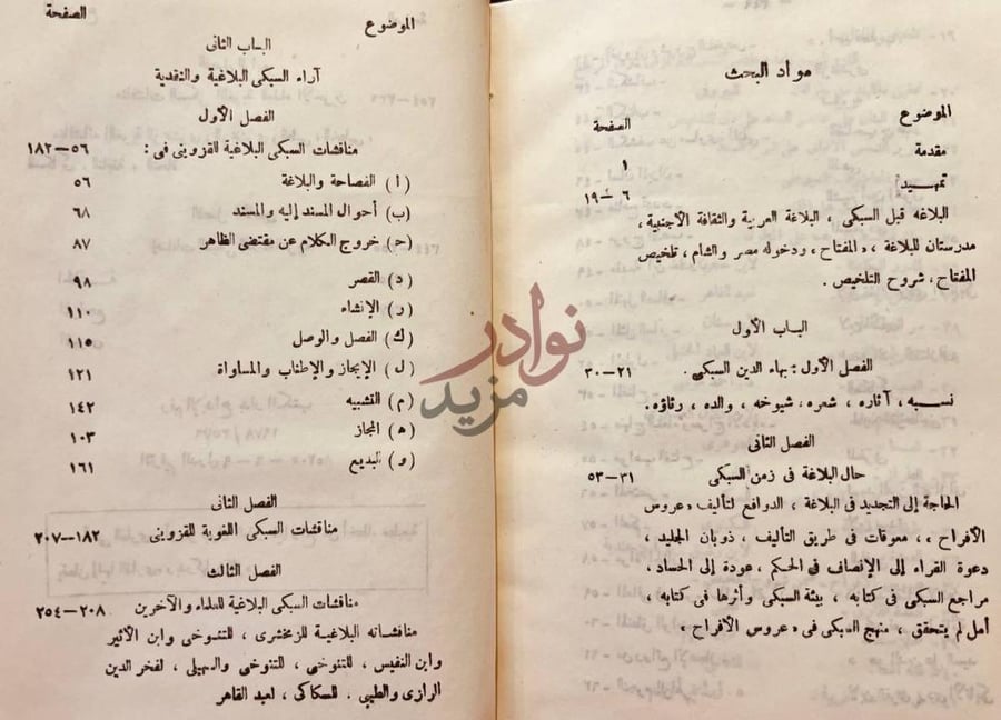 فهرس كتاب البهاء السبكي واراؤه البلاغية والنقدية مواد البحث