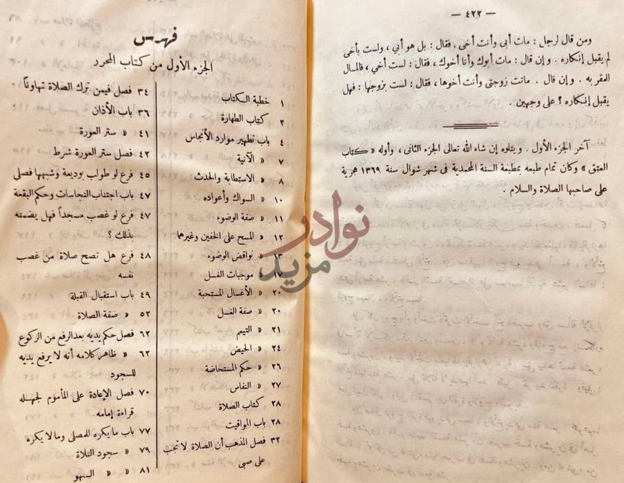 فهرس كتاب المحرر في الفقة على مذهب الامام احمد بن حنبل
