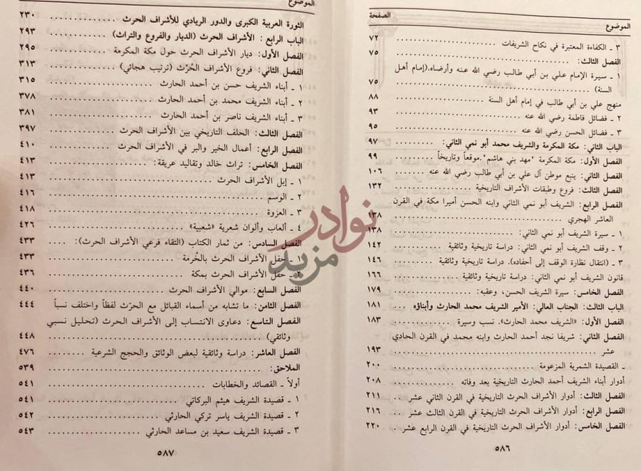 فهرس كتاب الاستشراف كحج على تاريخ ابناء محمد الحارث الاشراف