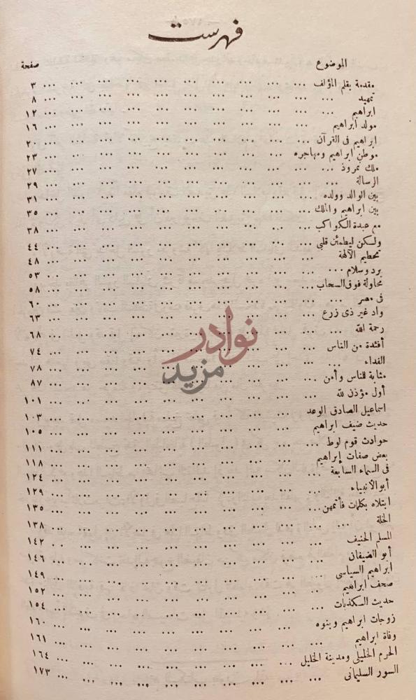 فهرس كتاب ابو الانبياء ابراهيم الخليل فهرست