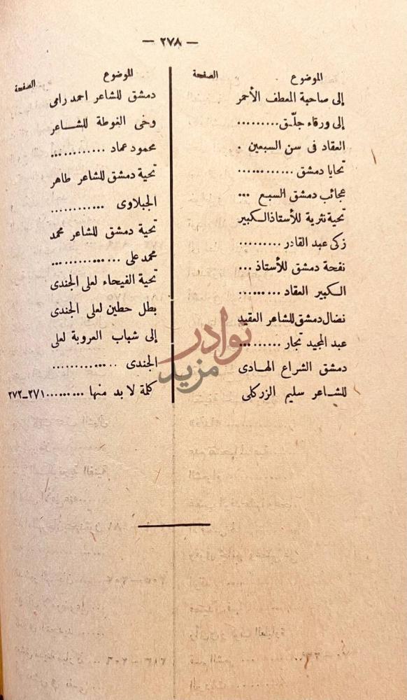 فهرس كتاب خمسة ايام في دمشق الفيحاء