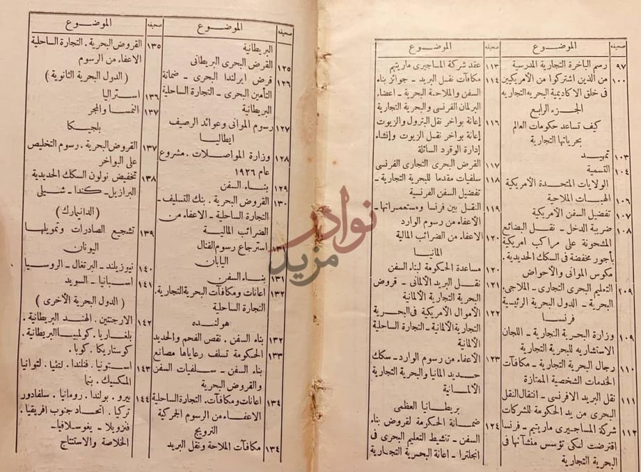 فهرس كتاب مصر والملاحة جزء من فهرس