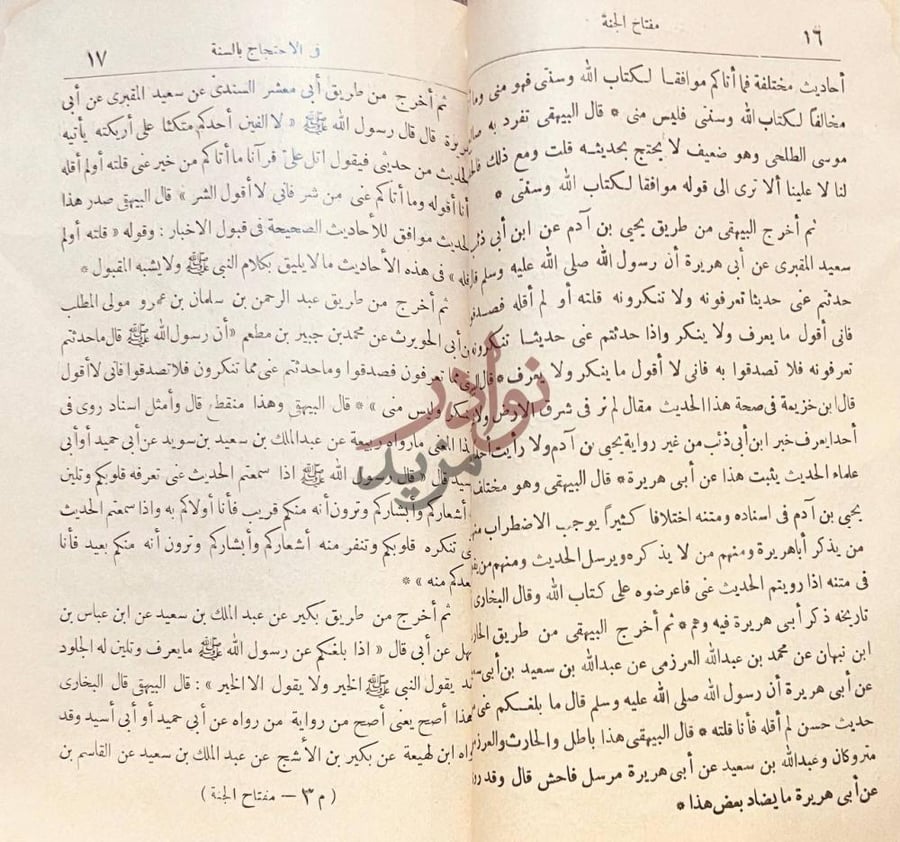 صفحة داخلية كتاب مفتاح الجنة في الاحتجاج بالسنة