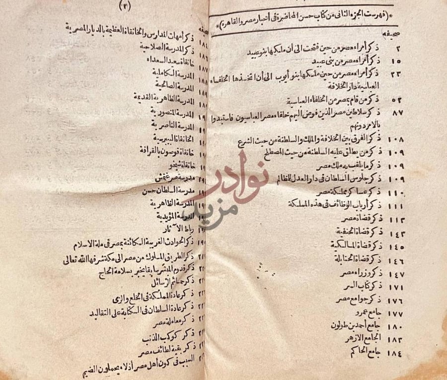 فهرس كتاب حسن المحاضرة في اخبار مصر والقاهرة