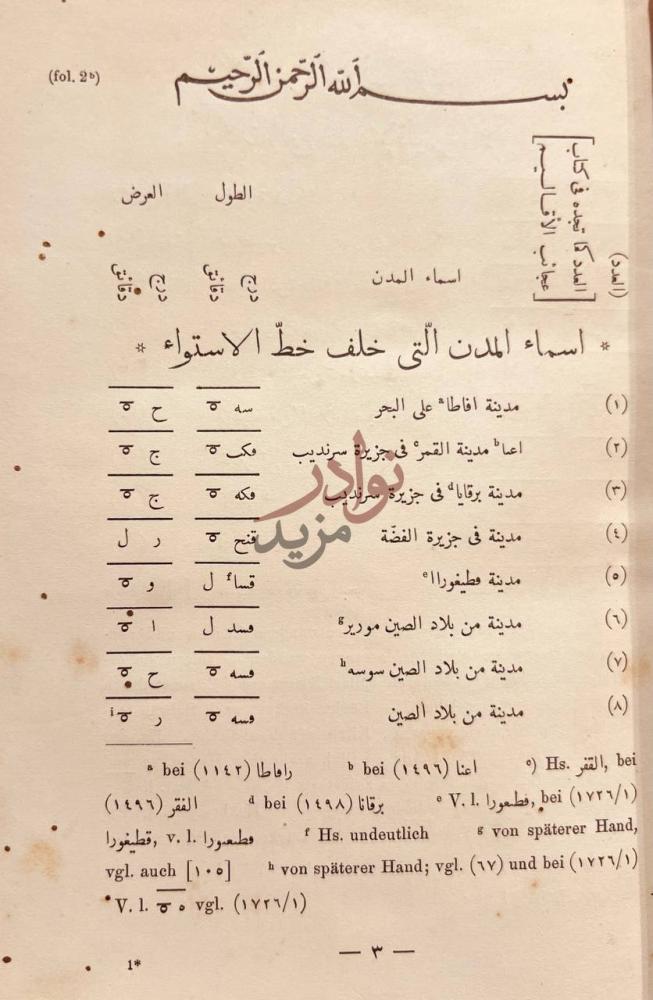 صفحة داخلية كتاب صورة الارض من المدن والجبال والبحار والجزائر