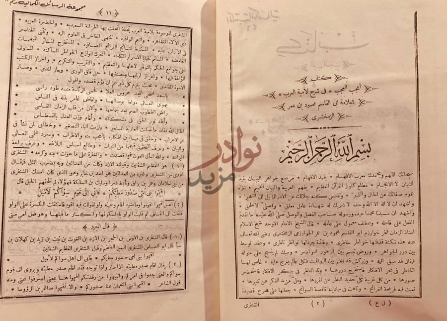 صفحة داخلية كتاب قصيدة لامية العرب تذكرة اللبيب