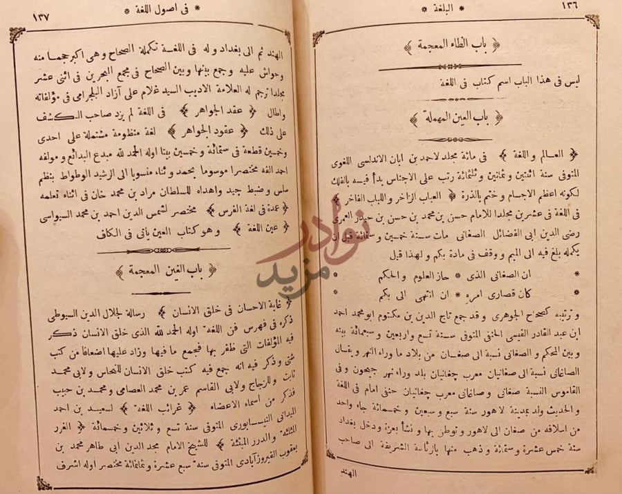 صفحة داخلية كتاب البلغة في اصول اللغة باب الطاء المعجمة