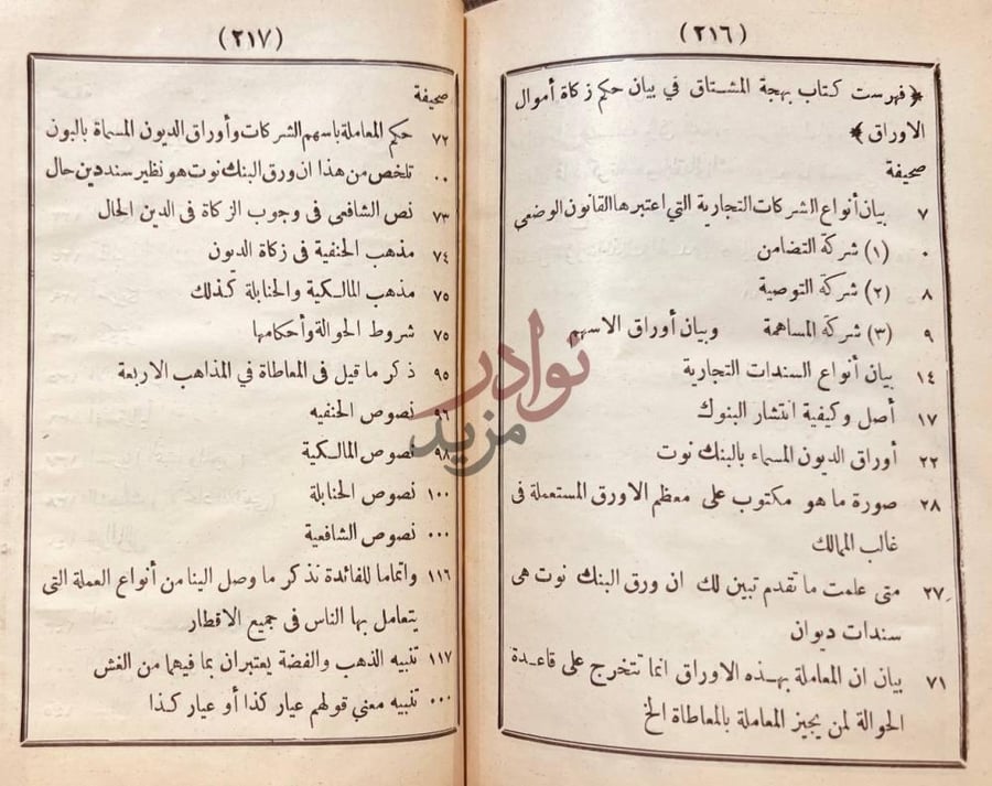 فهرس كتاب بهجة المشتاق في بيان حكم زكاة اموال الاوراق