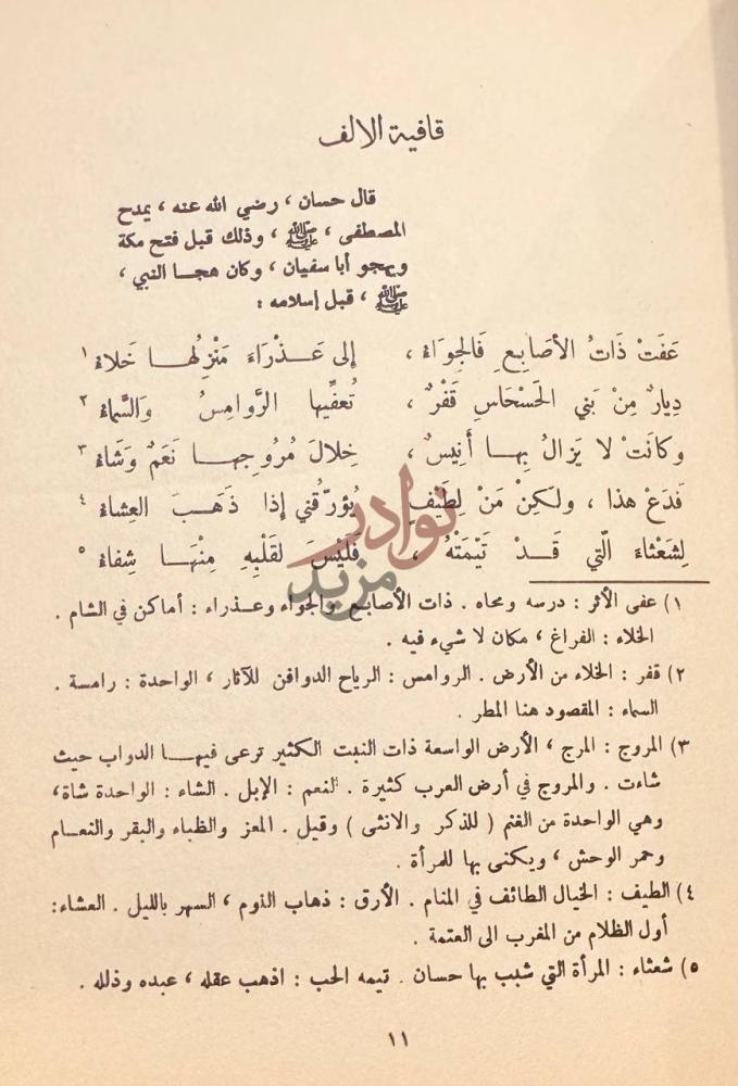 صفحة داخلية كتاب شرح ديوان حسان بن ثابت الانصاري
