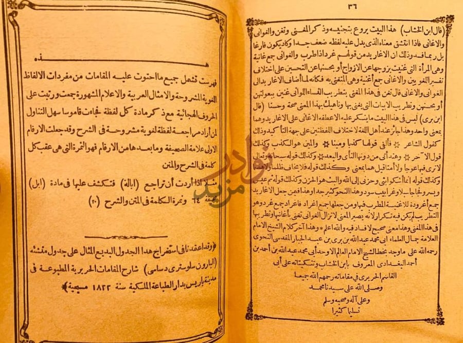 صفحة داخلية كتاب مقامات الحريري فهرست