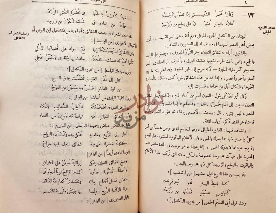 صفحة داخلية كتاب معاهد التنصيص على شواهد التلخيص