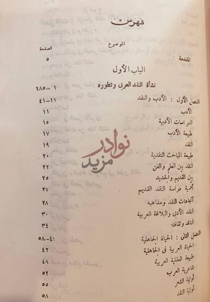 فهرس كتاب في النقد الادبي عند العرب فهرست