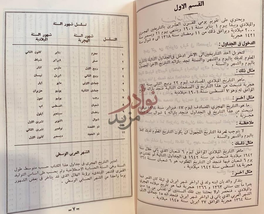 صفحة داخلية كتاب التقويم العام لتواريخ عام القسم الاول