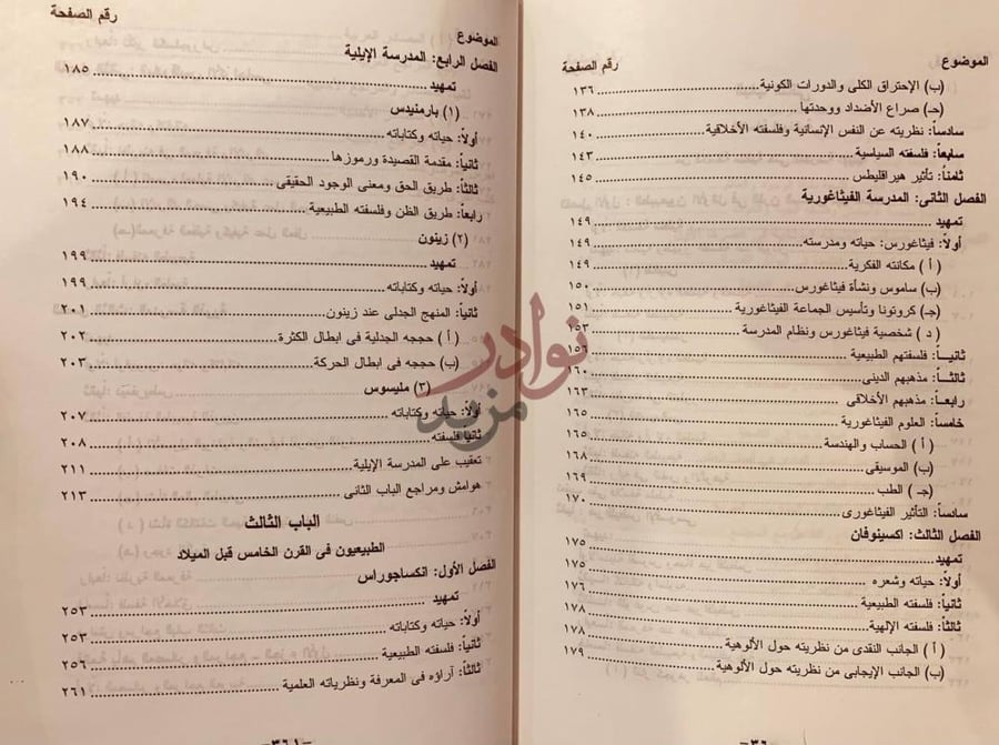 فهرس كتاب تاريخ الفلسفة اليونانية من منظور شرقي
