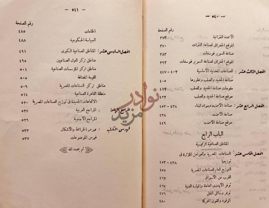 فهرس كتاب اقتصاديات الجمهورية العربية المتحدة الانتاج الصناعي