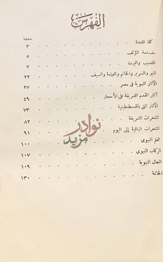 فهرس كتاب الاثار النبوية الفهرست