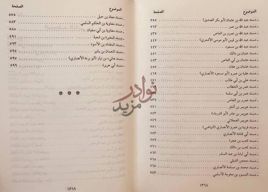 فهرس كتاب المسند لموطا الامام مالك بن انس على رواية يحيى