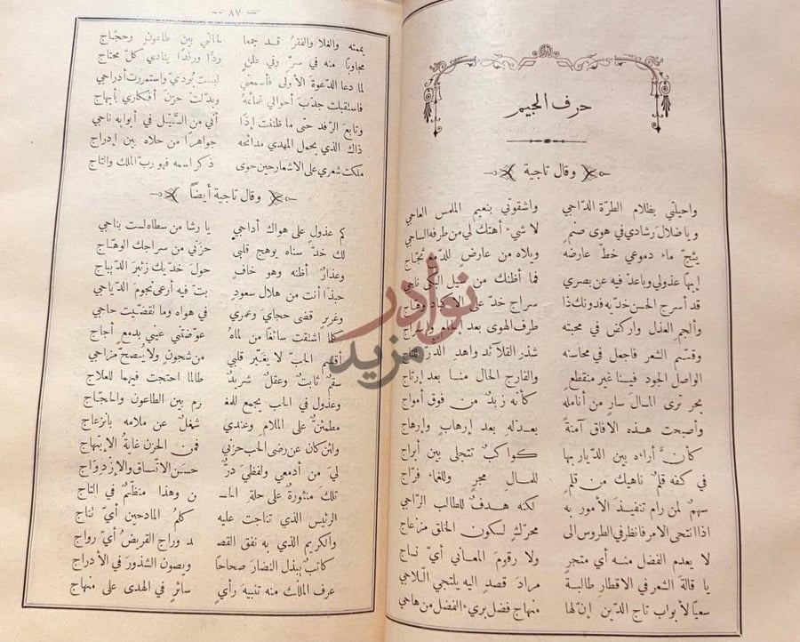 صفحة داخلية كتاب ديوان ابن نباته المصري حرف الجيم