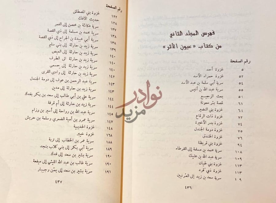فهرس كتاب عيون الاثر في فنون المغازي والشمائل والسير