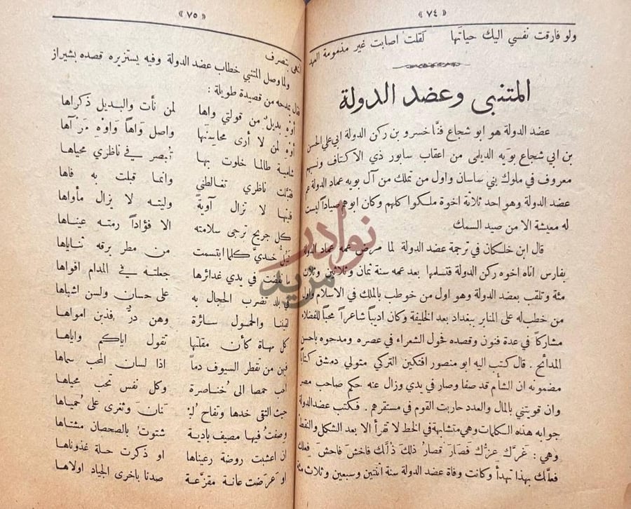 فصل كتاب الادب المربي في حياة المتنبى المتنبي وعضد الدولة