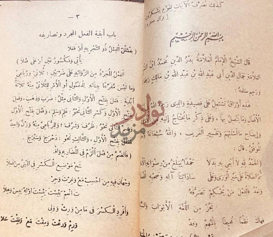 صفحة داخلية كتاب شرح بدر الدين محمد بن مالك على قصيدة والده
