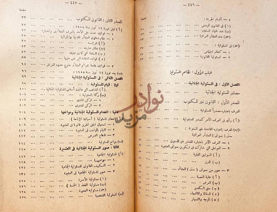 فهرس كتاب نظام المسئولية عند العشائر العراقية العربية