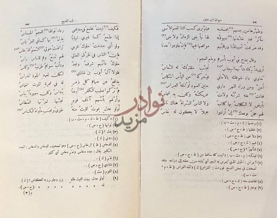 صفحة داخلية كتاب ديوان ابن عنين باب المديح