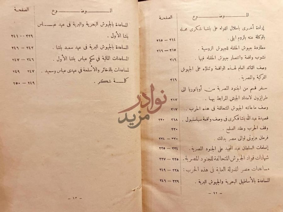 فهرس كتاب الجيش المصري في الحرب الروسية المعروفة بحرب القرم