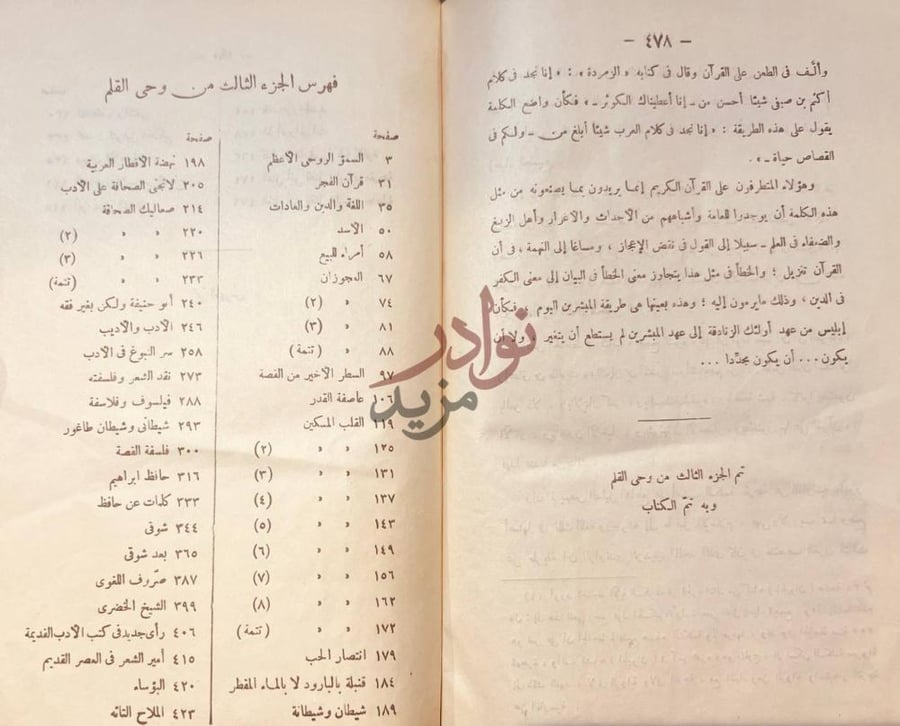 فهرس كتاب وحي القلم فهرس الجزء الثالث