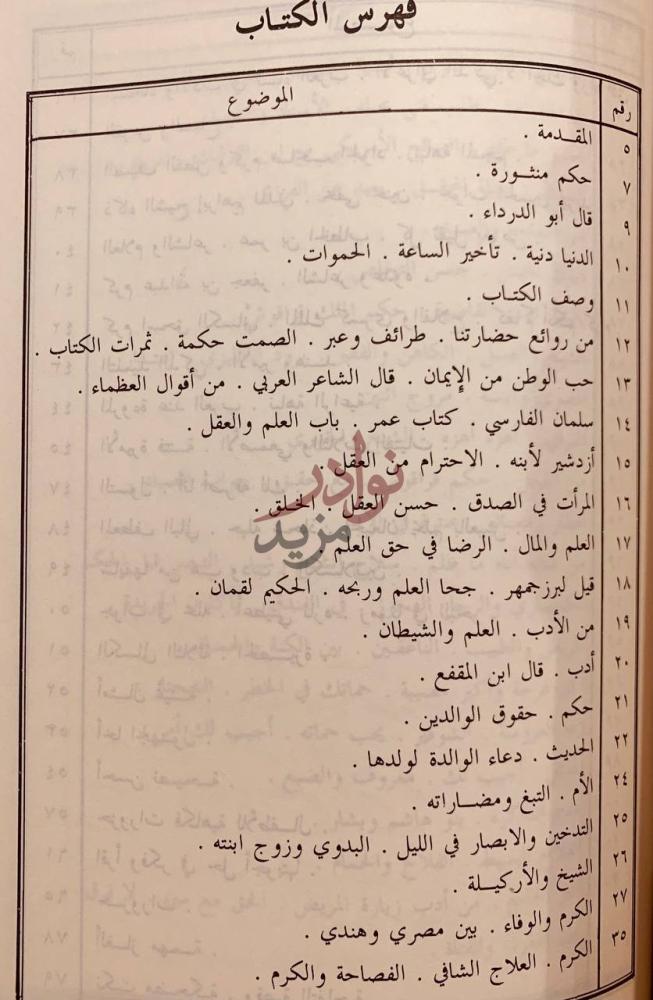 فهرس كتاب الكشكول الصغير رقم الموضوع