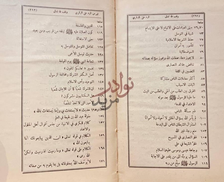 فهرس كتاب تلخيص كتاب الاستغاثة المعروف بالرد على البكري