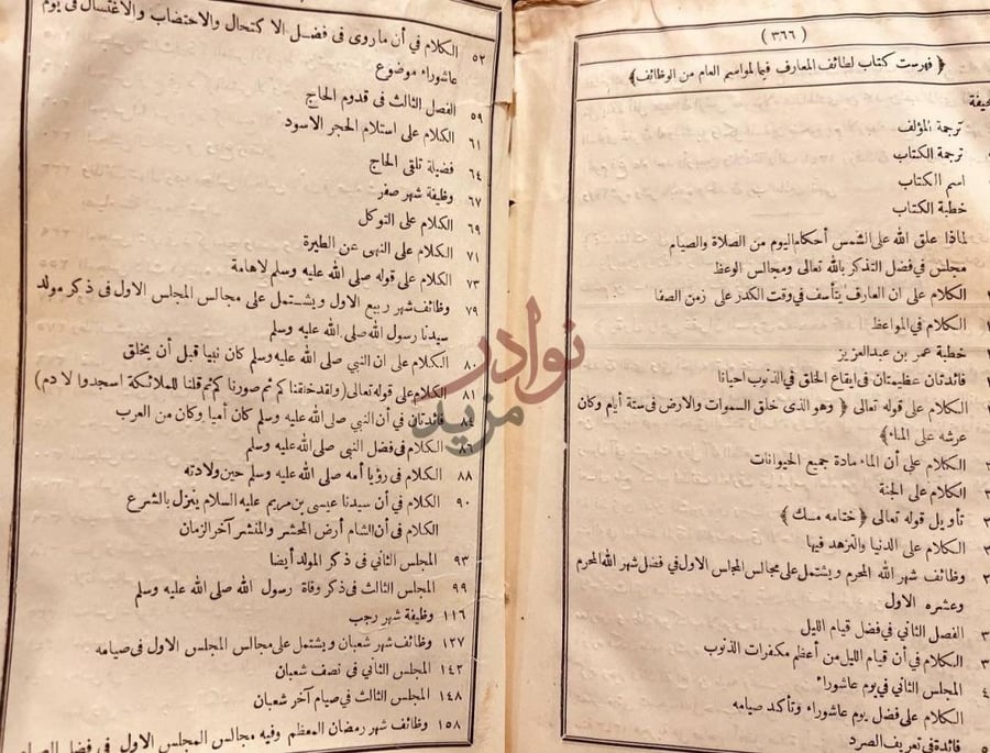 فهرس كتاب لطائف المعارف فيما لمواسم العام من الوظائف