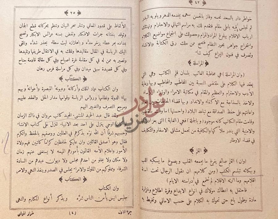 صفحة داخلية كتاب الطراز الموشى في صناعة الانشا الكتابة