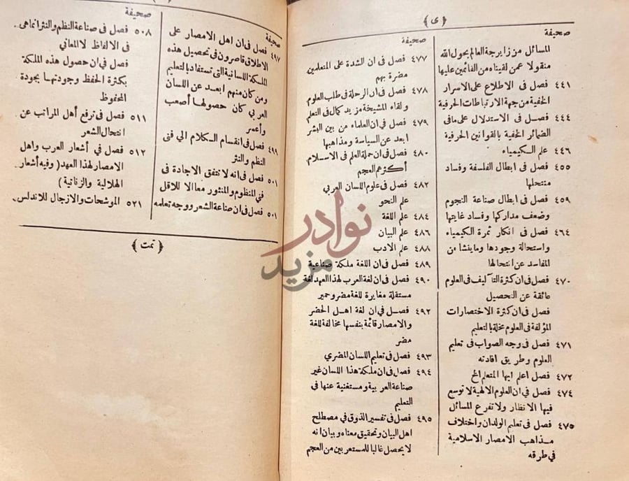 فهرس كتاب مقدمة ابن خلدون آخر صفحة من الفهرس