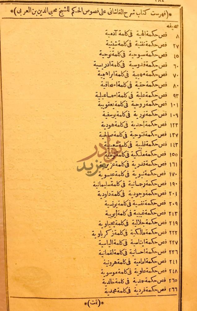 فهرس كتاب شرح القاشاني على فصوص الحكم فهرست