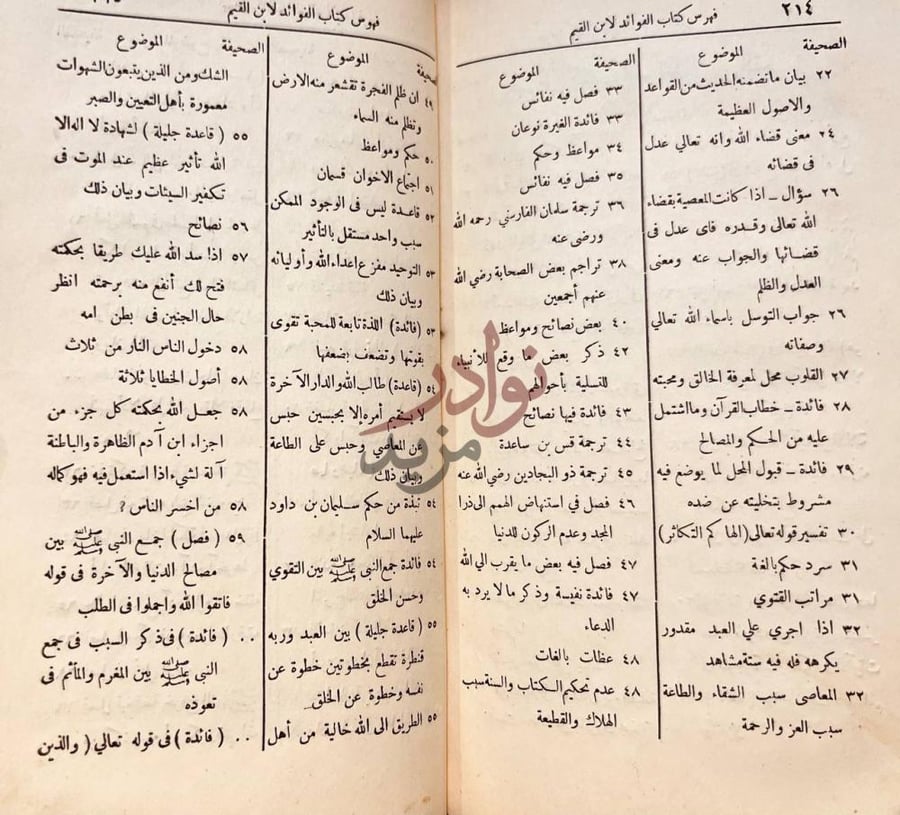 فهرس كتاب الفوائد فهرس كتاب الفوائد