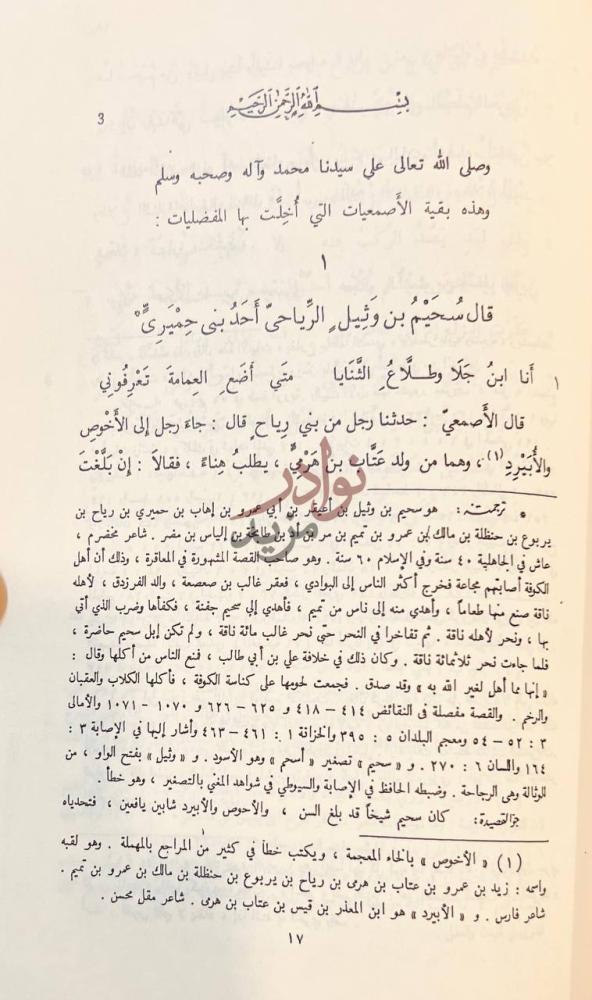 صفحة داخلية كتاب المفضليات قال س ح ي م بن