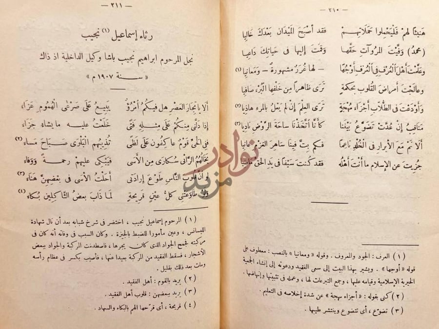 صفحة داخلية كتاب ديوان اسماعيل صبري باشا رثاء إسماعيل نجيب