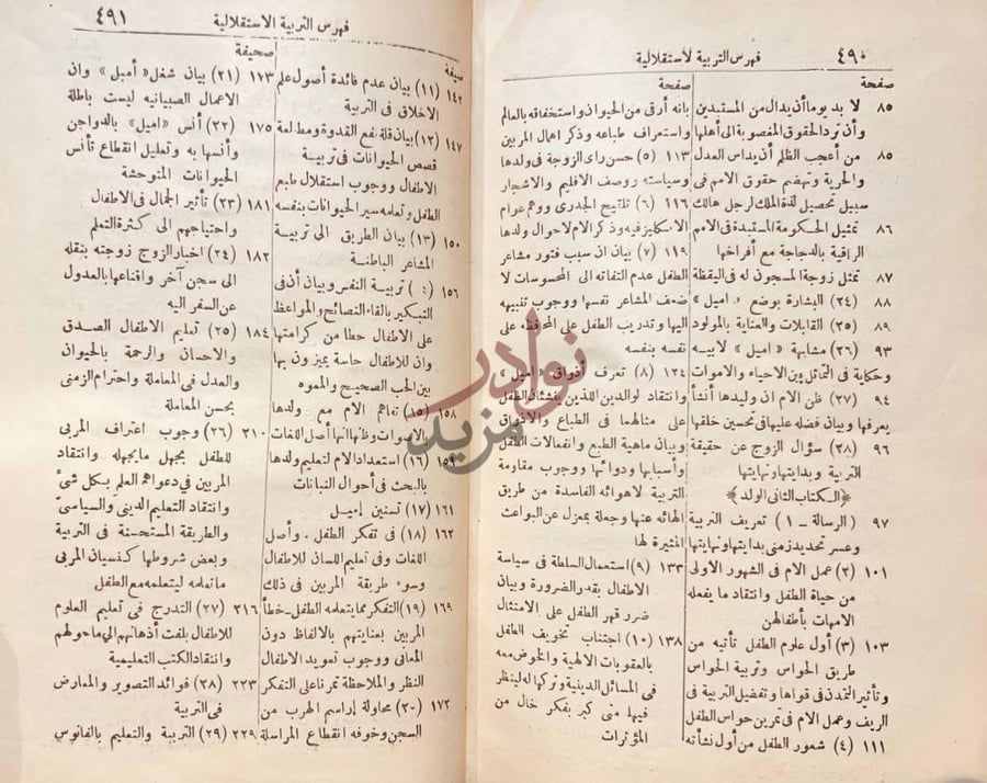فهرس كتاب التربية الاستقلالية او اميل القرن التاسع عشر