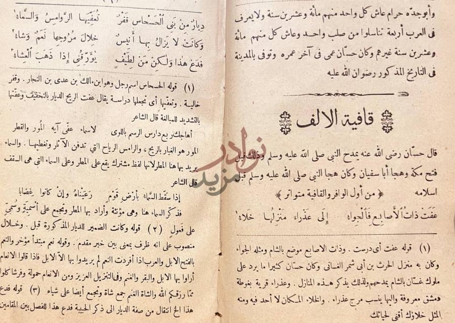 صفحة داخلية كتاب ديوان حسان بن ثابت الانصاري قافية الالف