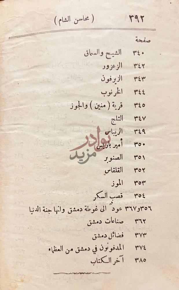 كشاف كتاب نزهة الانام في محاسن الشام محاسن الشام