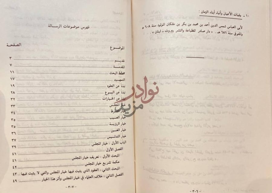 فهرس كتاب خيار المجلس والعيب في الفقه الاسلامي
