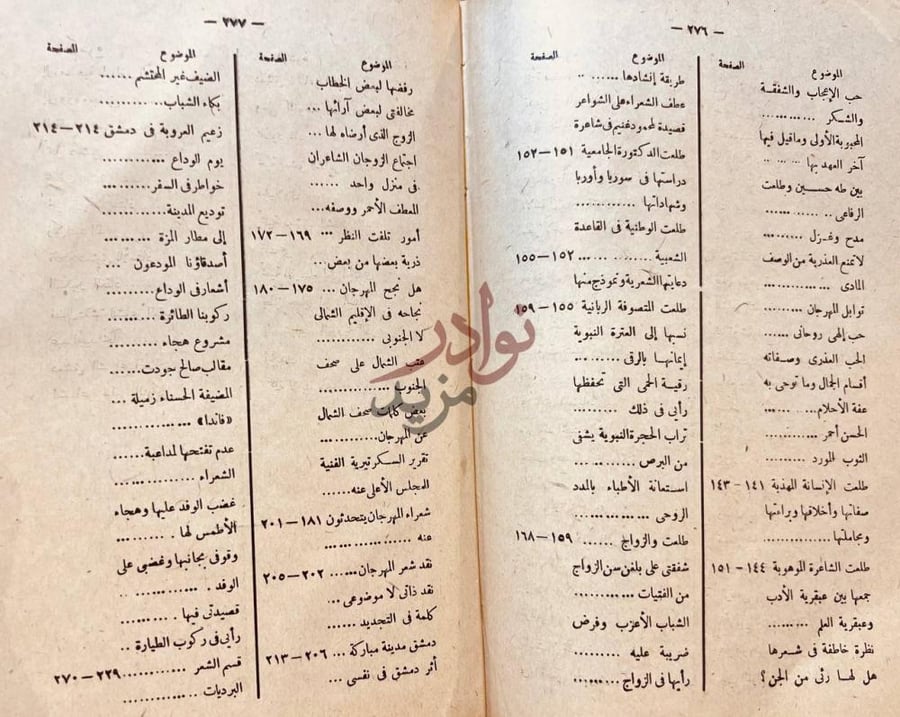 فهرس كتاب خمسة ايام في دمشق الفيحاء