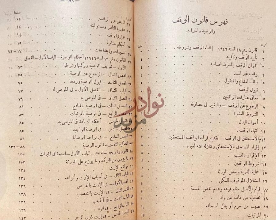 فهرس كتاب قانون الوقف والوصية والميراث بالمذكرات التفسيرية